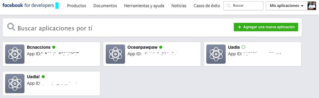 Panel de aplicaciones de facebook