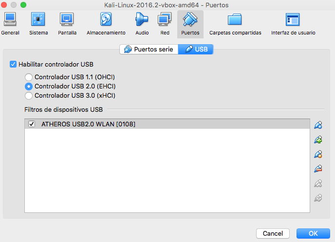 configuración para tarjeta WiFi USB. 