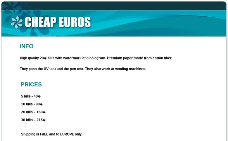 Venta de Euros Falsos en la Depp Web. 