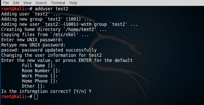 Creación de un usuario en Kali