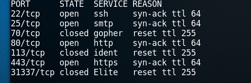 resultado de escanear scannames.nmap.org 