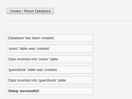Resultado de crear la base de datos  DVWA
