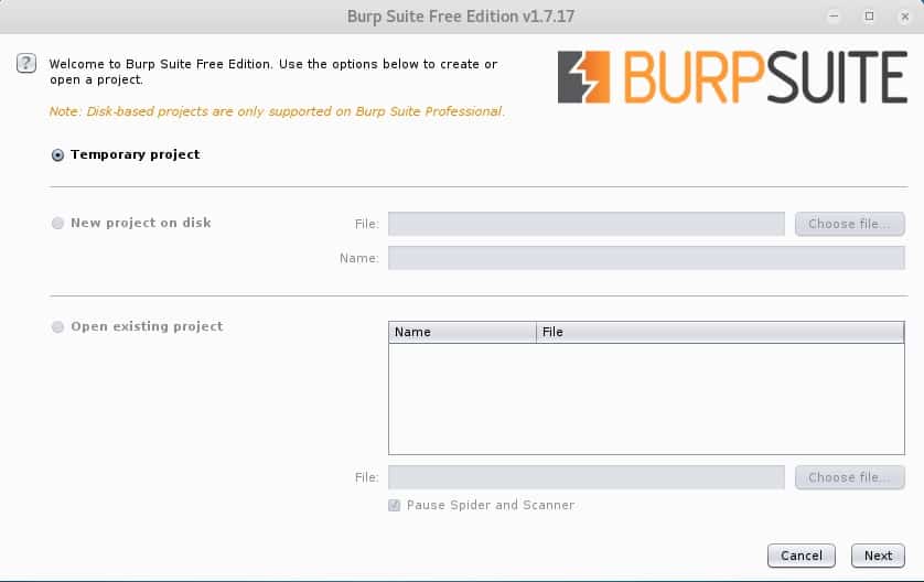 burpsuite nos pregunta si queremos crear un proyecto.