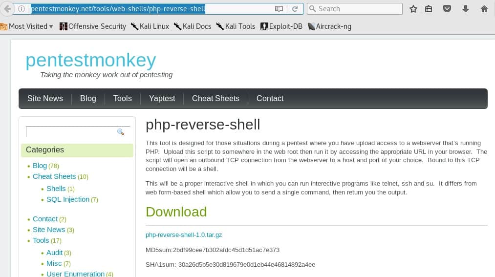 simple php reverse shell