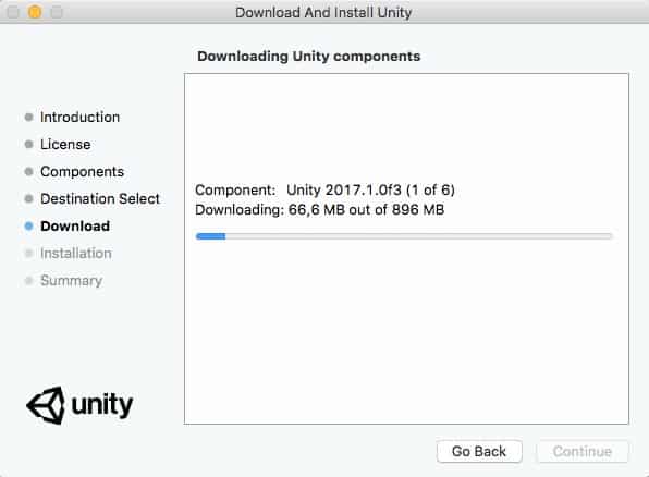 Proceso de descarga de Unity