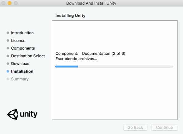 Proceso de instalación de Unity3d