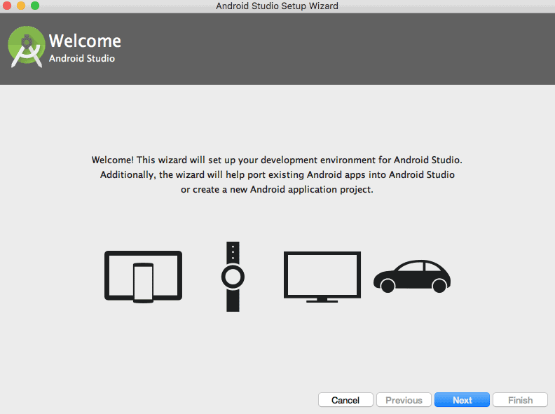 Wizard de instalación de Android Studio